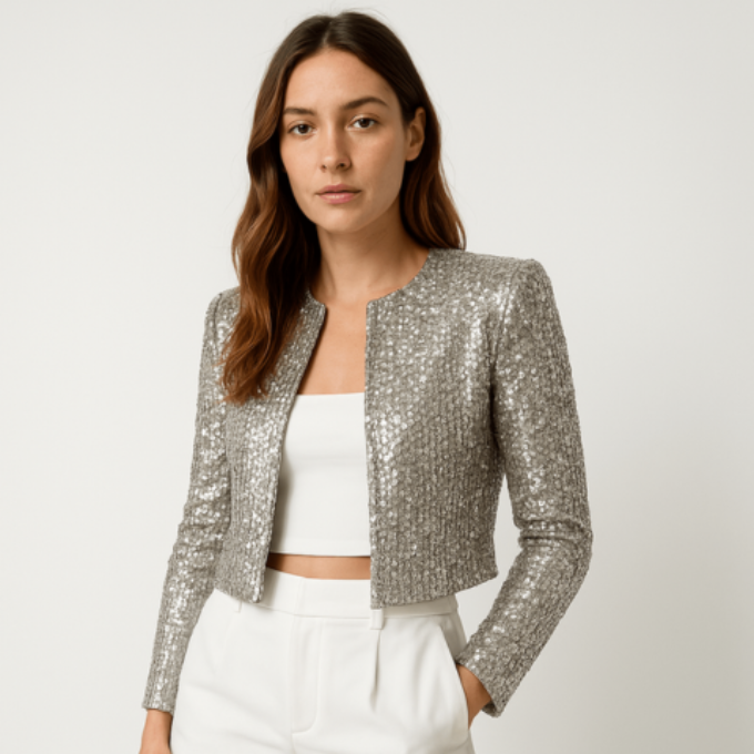 Sequin Cropped Blazer for Women