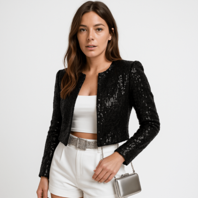 Sequin Cropped Blazer for Women