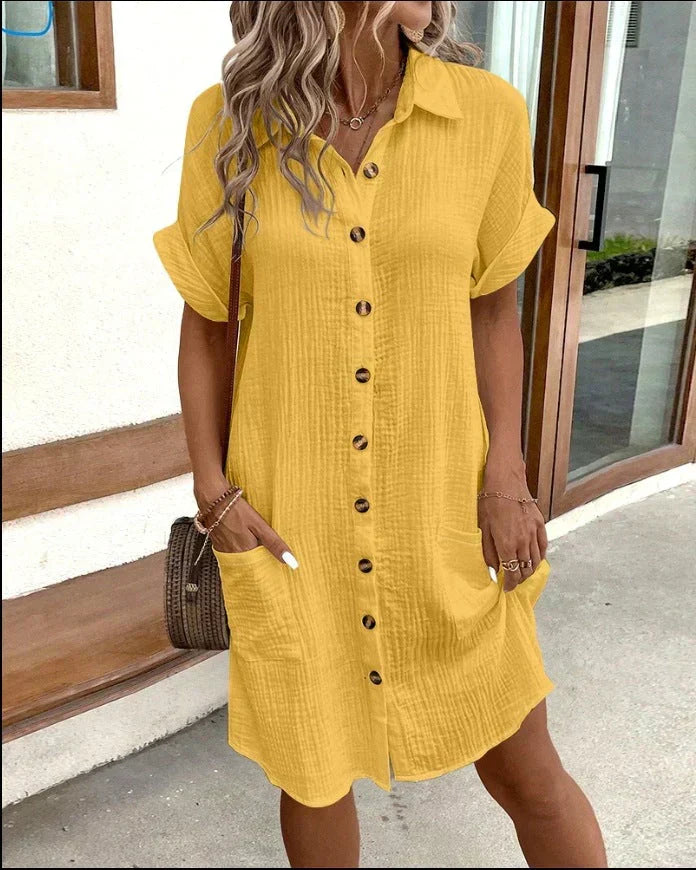 Cotton Polo Collar Midi Dress for Women