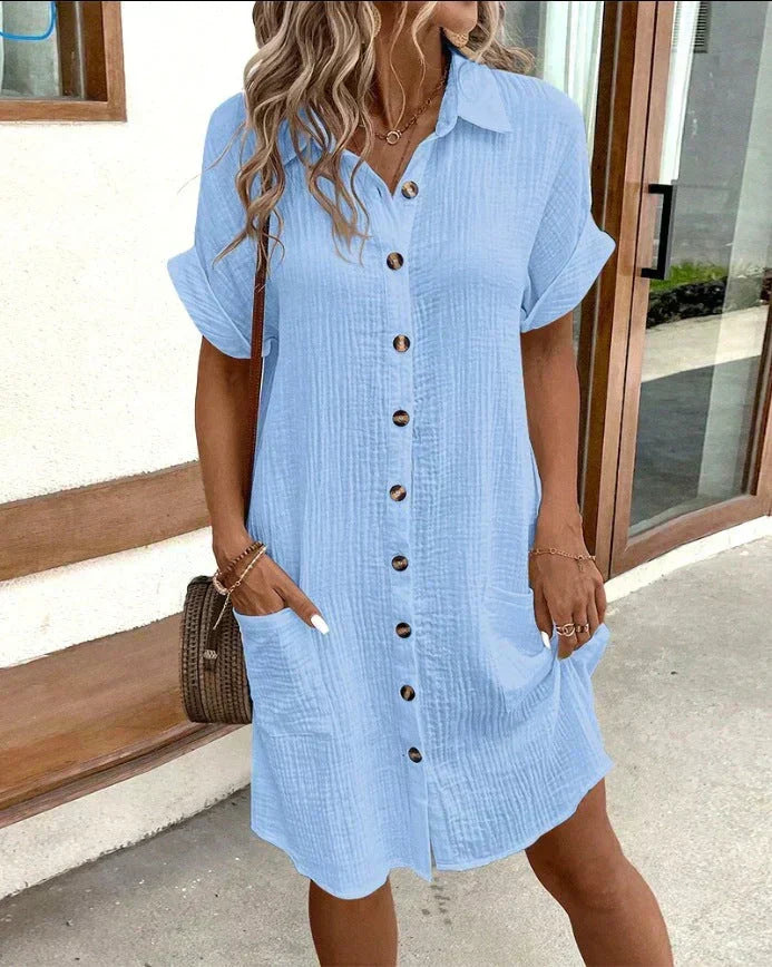 Cotton Polo Collar Midi Dress for Women