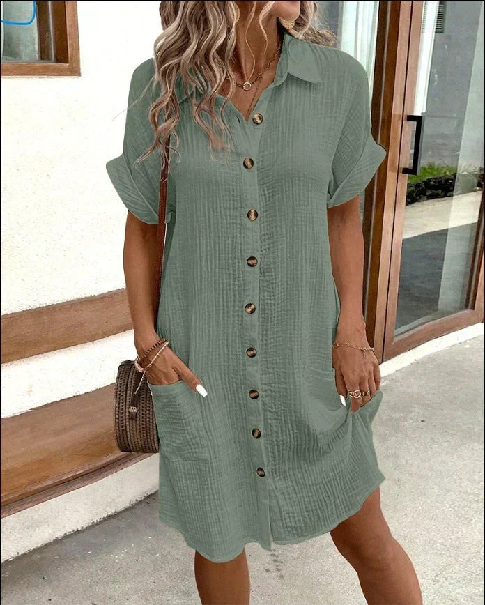 Cotton Polo Collar Midi Dress for Women