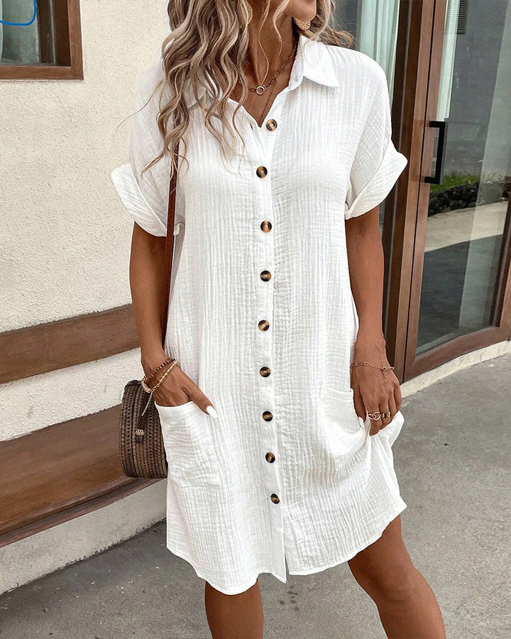 Cotton Polo Collar Midi Dress for Women