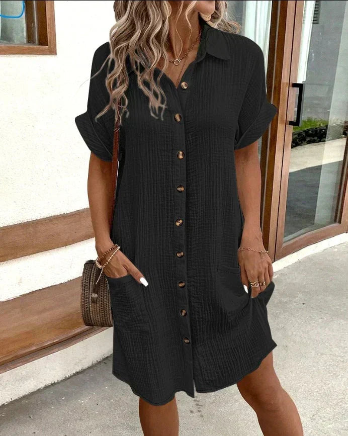 Cotton Polo Collar Midi Dress for Women