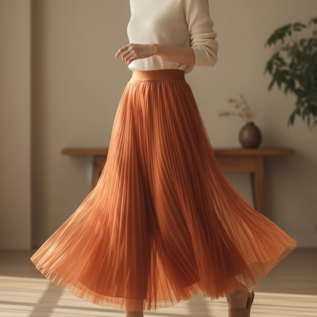 Pleated High Waist Midi Skirt for Women