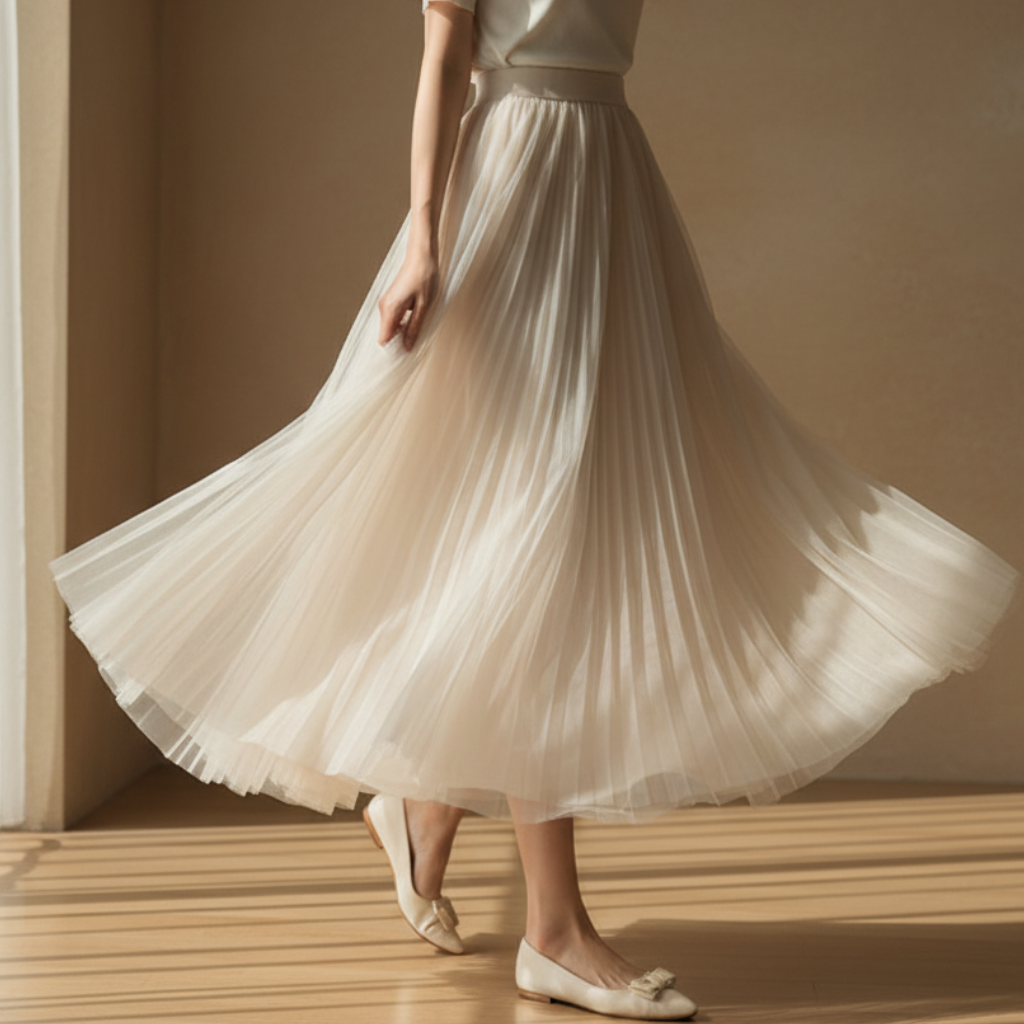 Pleated High Waist Midi Skirt for Women