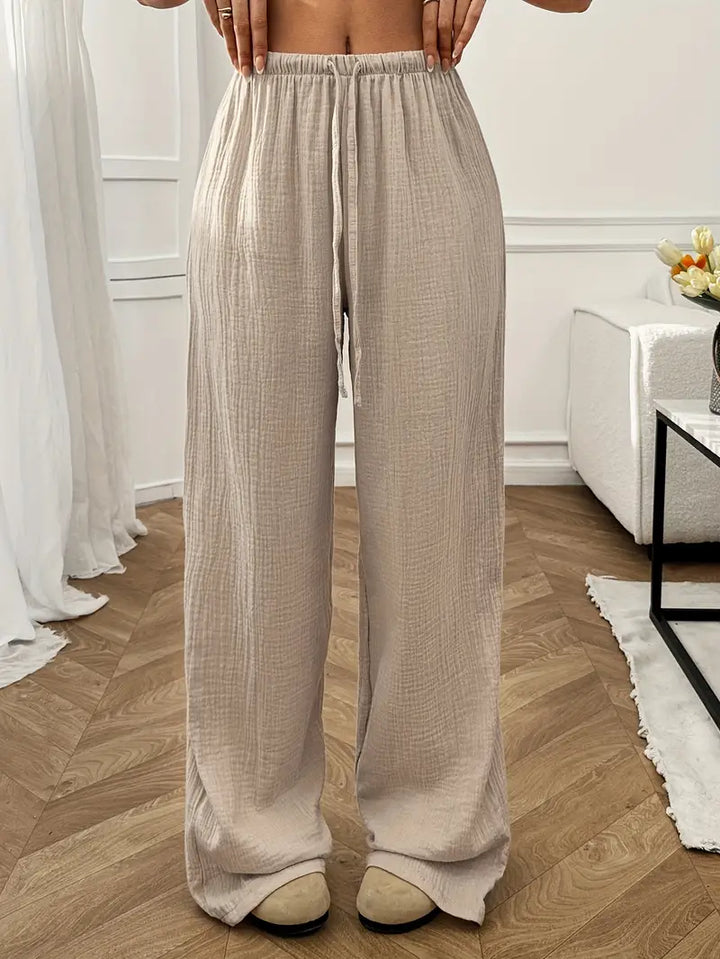 Wide Leg Elastic Waist Beach Pants for Women