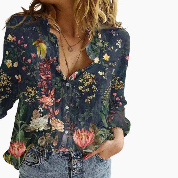 Printed V-Neck Blouse for Women