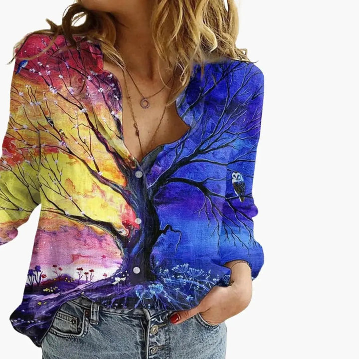 Printed V-Neck Blouse for Women