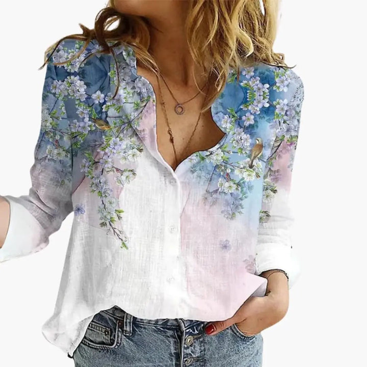 Printed V-Neck Blouse for Women
