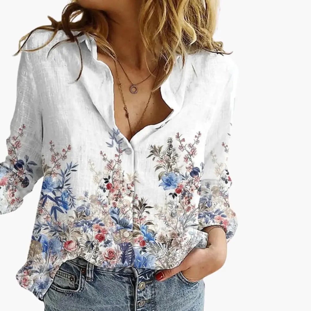 Printed V-Neck Blouse for Women