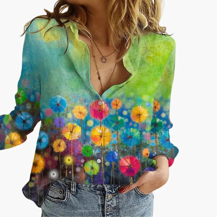 Printed V-Neck Blouse for Women
