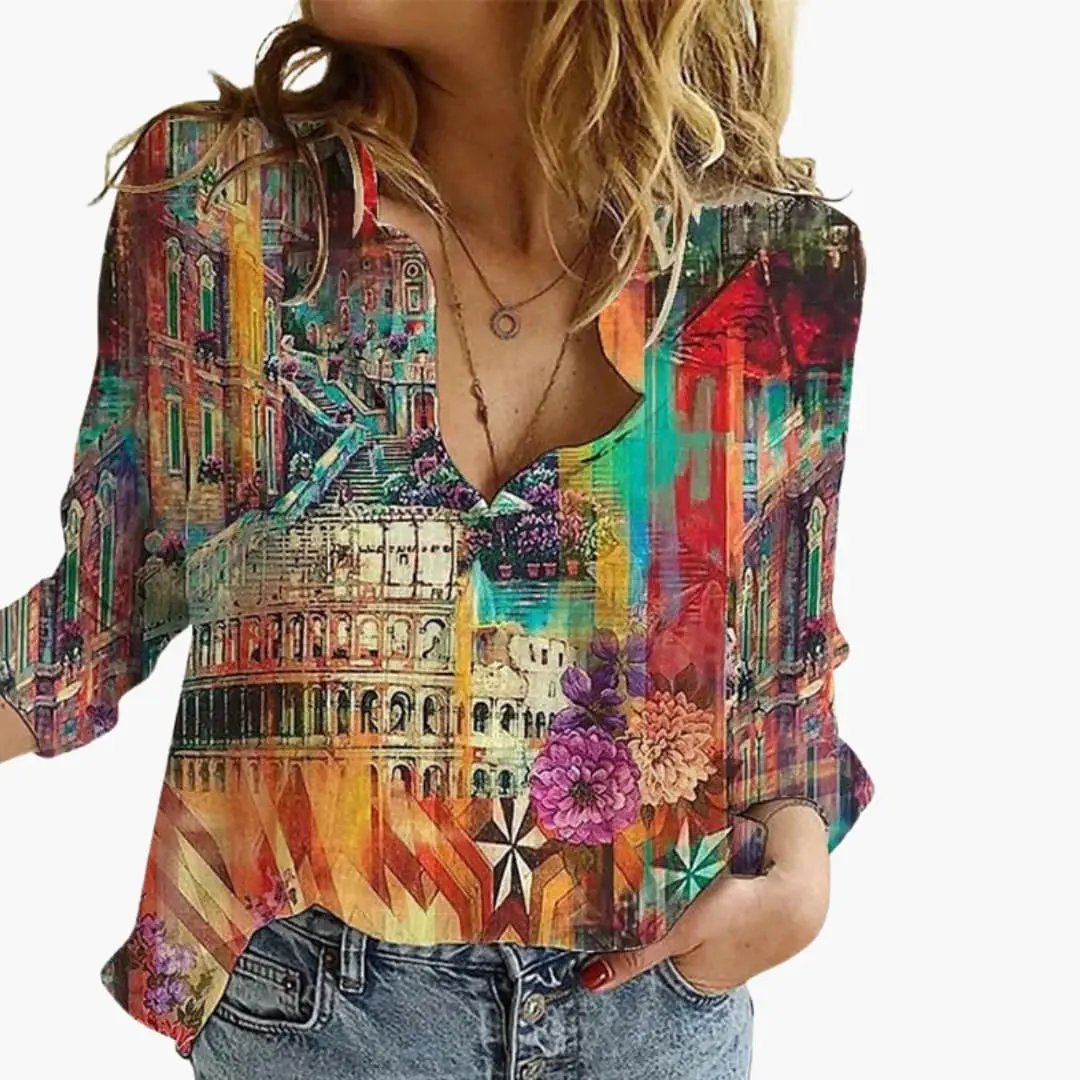 Printed V-Neck Blouse for Women