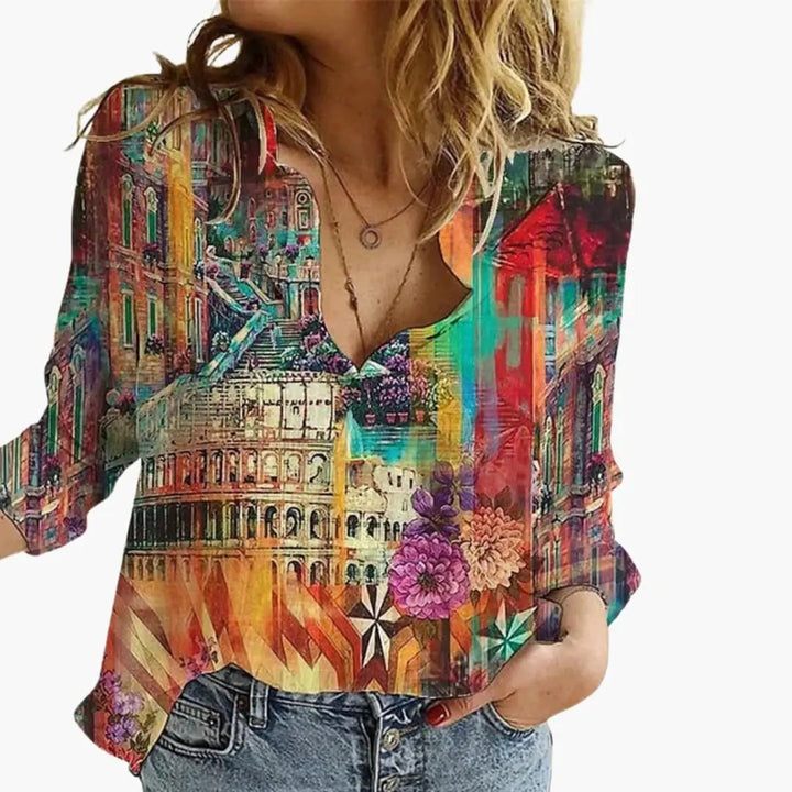 Printed V-Neck Blouse for Women