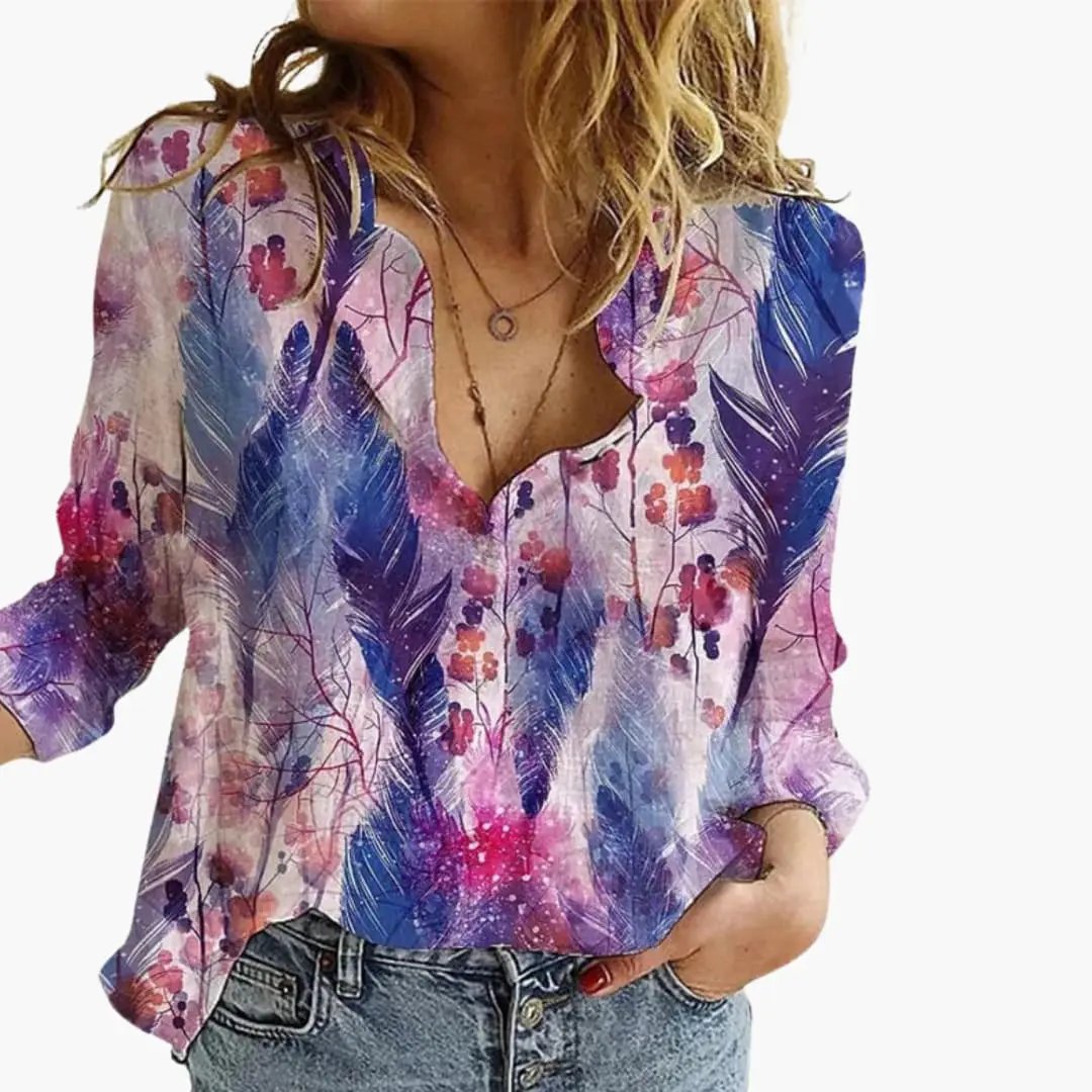Printed V-Neck Blouse for Women