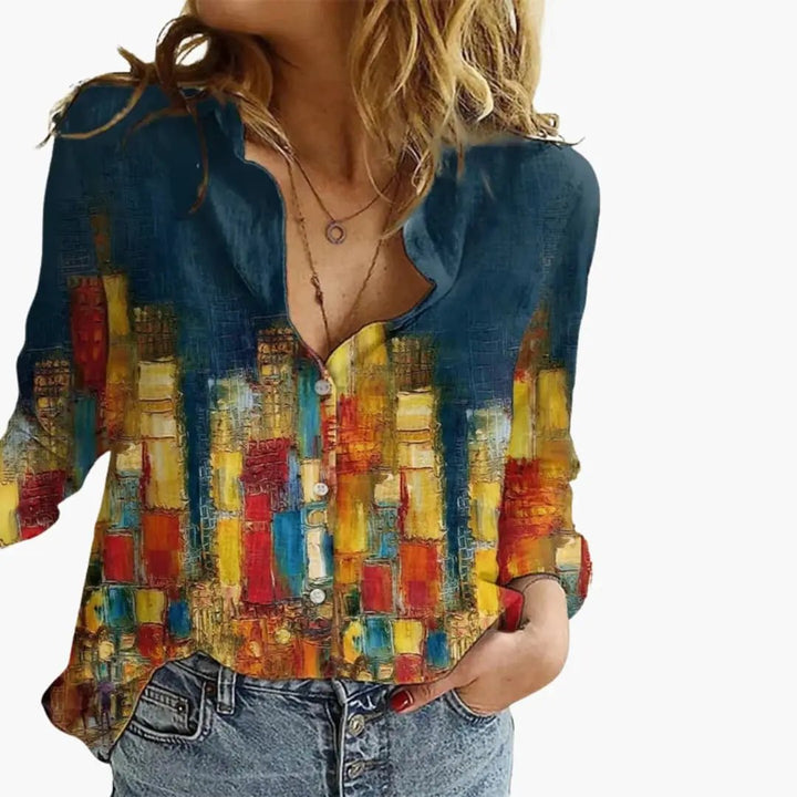 Printed V-Neck Blouse for Women