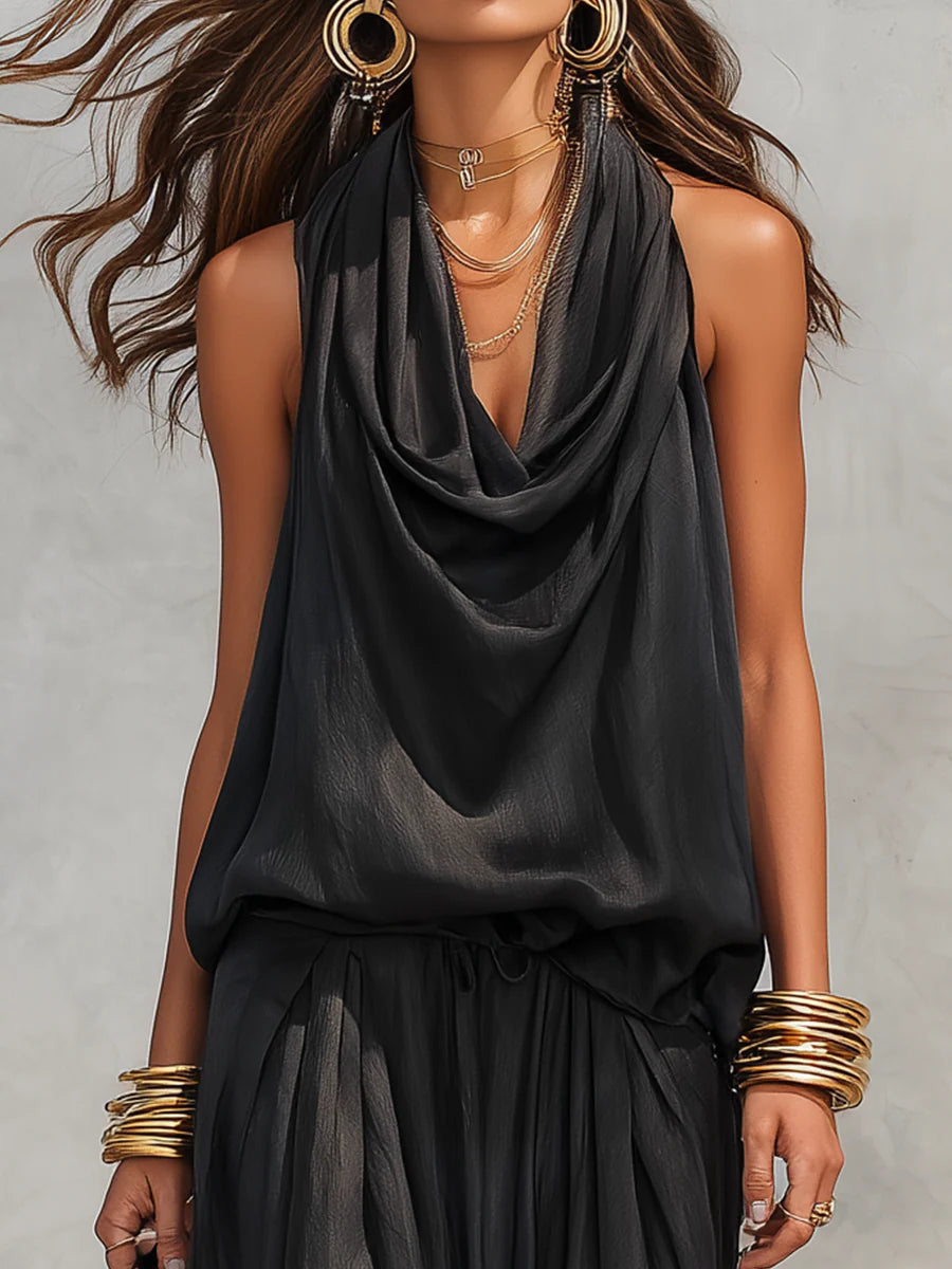 Satin Cowl Neck Harem Jumpsuit for Women