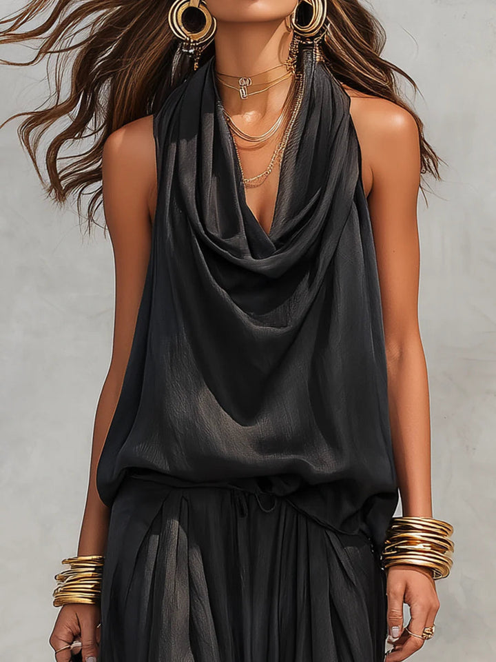 Satin Cowl Neck Harem Jumpsuit for Women