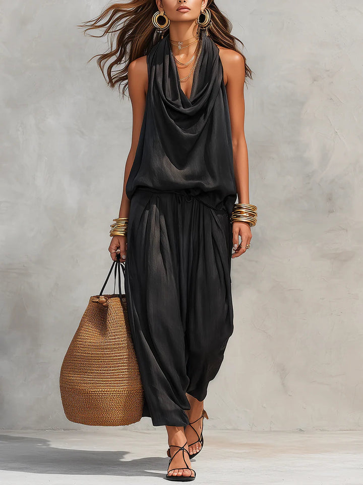 Satin Cowl Neck Harem Jumpsuit for Women