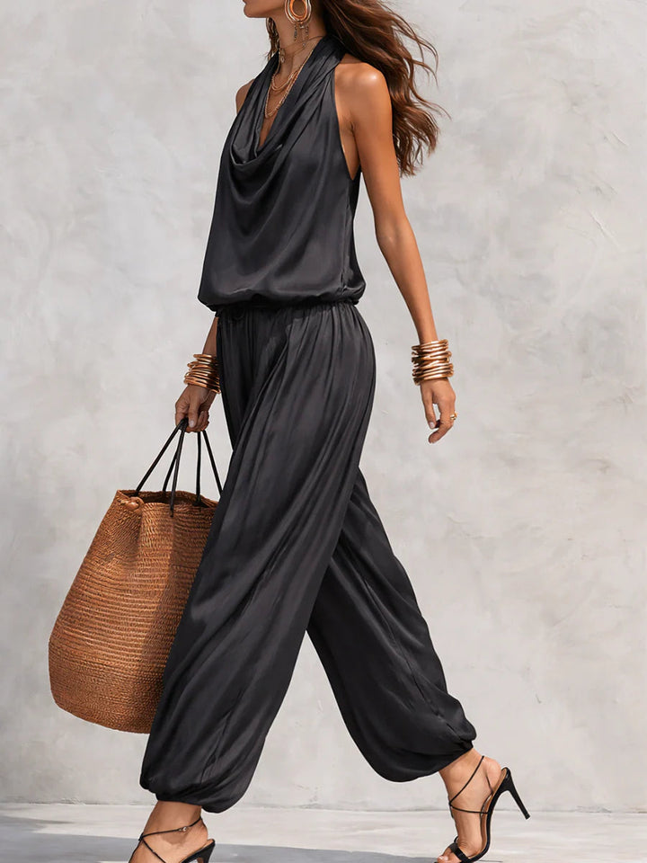 Satin Cowl Neck Harem Jumpsuit for Women