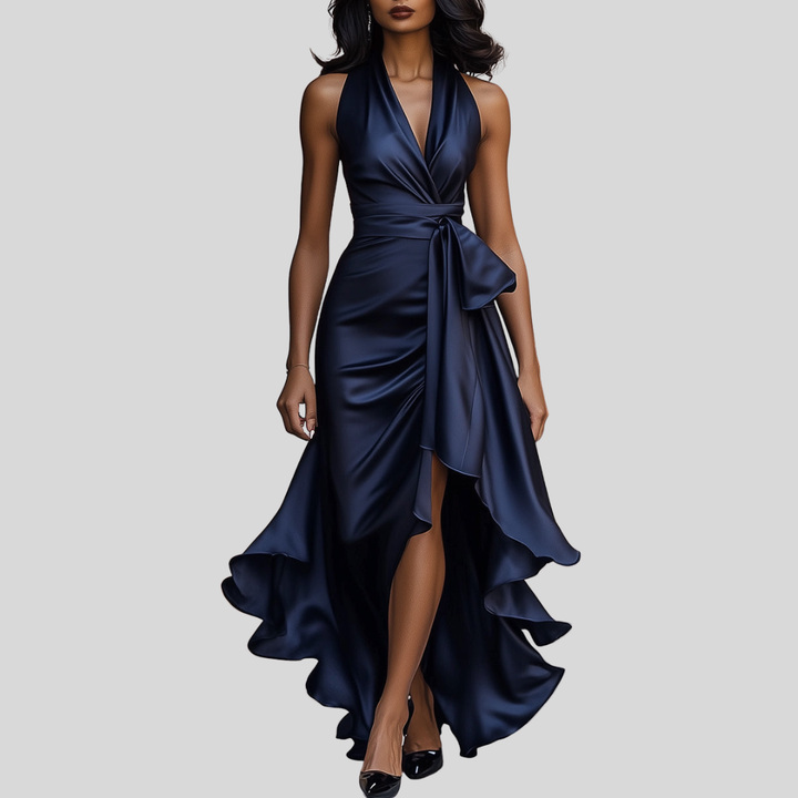 Satin Halter Ruffle Hem Maxi Dress for Women