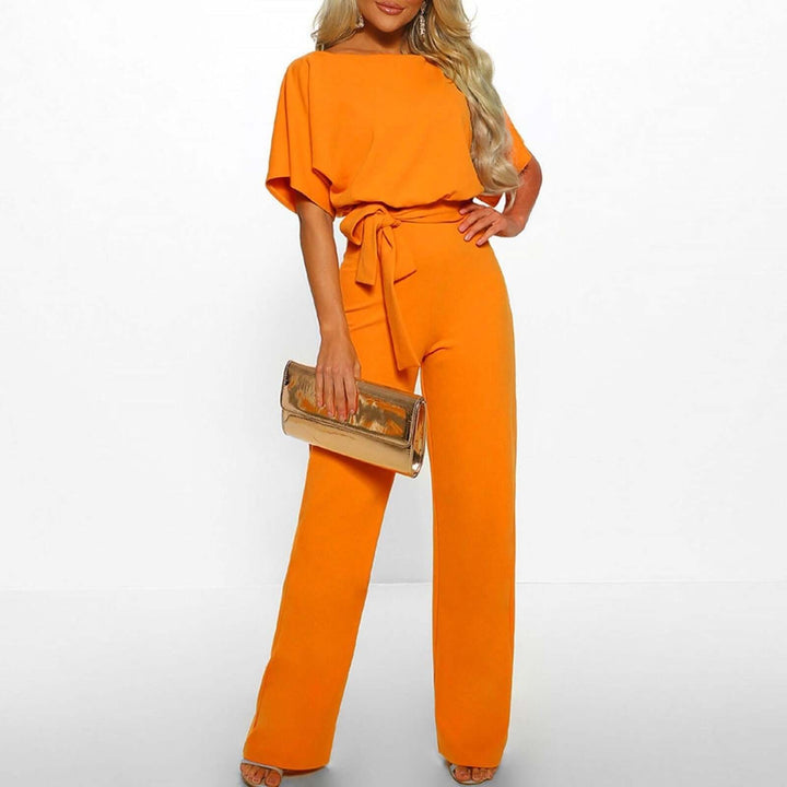 Tie Belt Short Sleeve Jumpsuit for Women