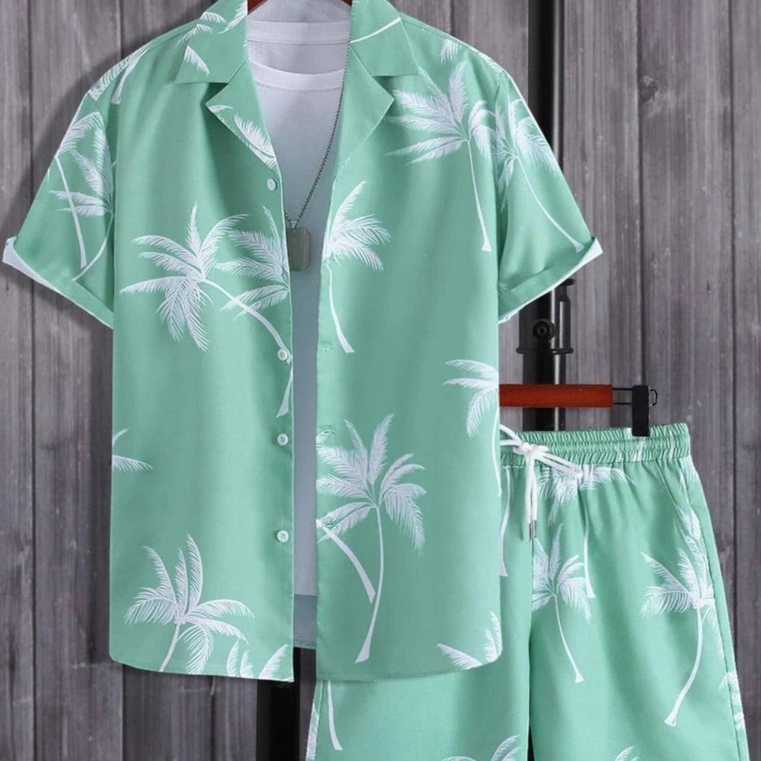 Tropical Print Shirt and Shorts Set for Men