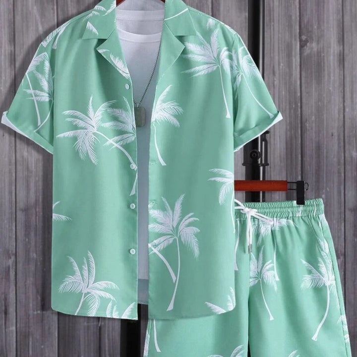 Tropical Print Shirt and Shorts Set for Men
