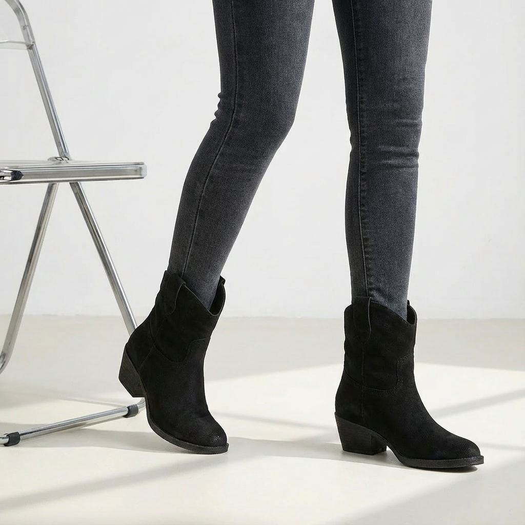 Block Heel Cowboy Ankle Boots for Women