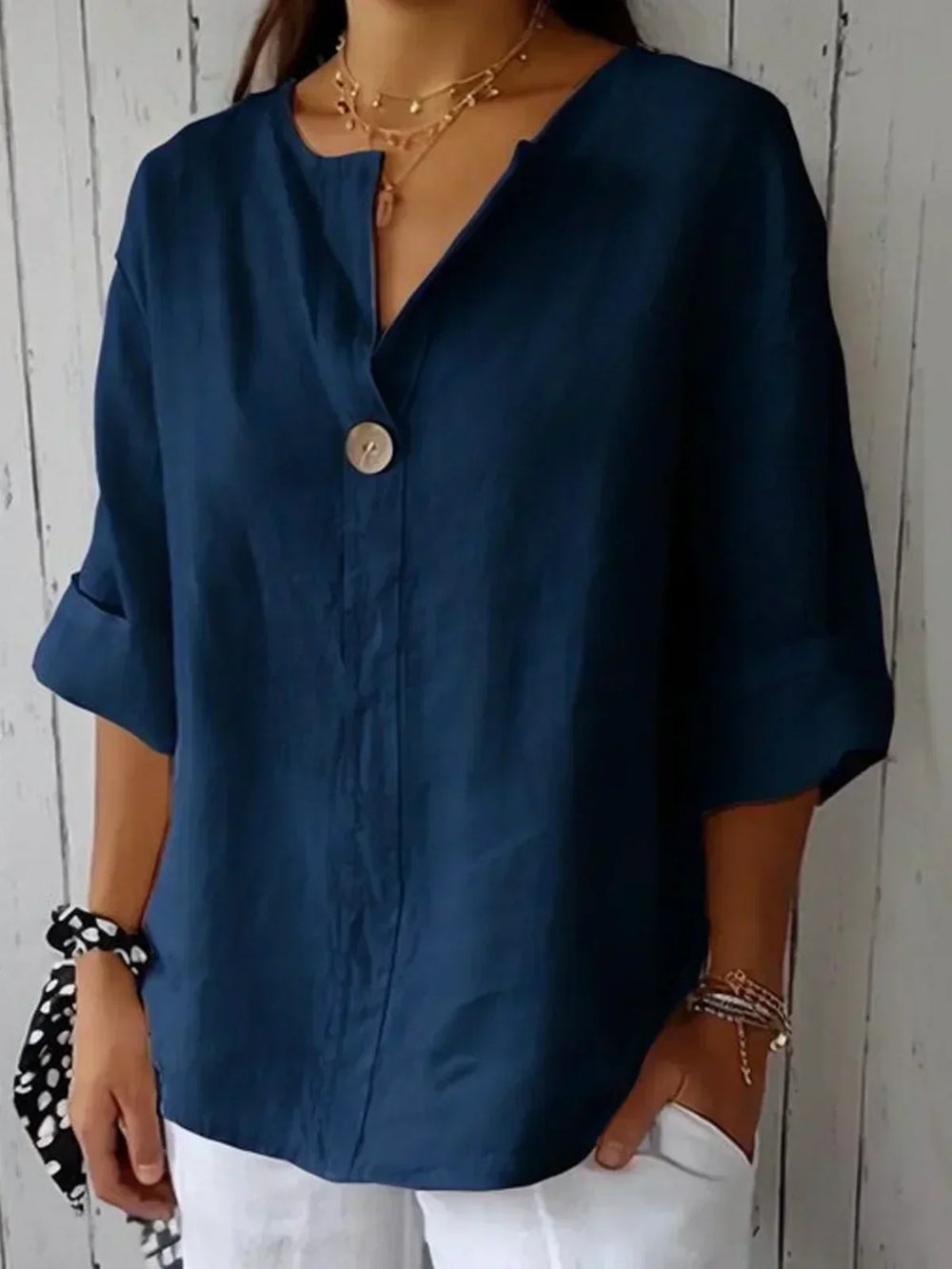 Button-Up Linen Blouse for Women