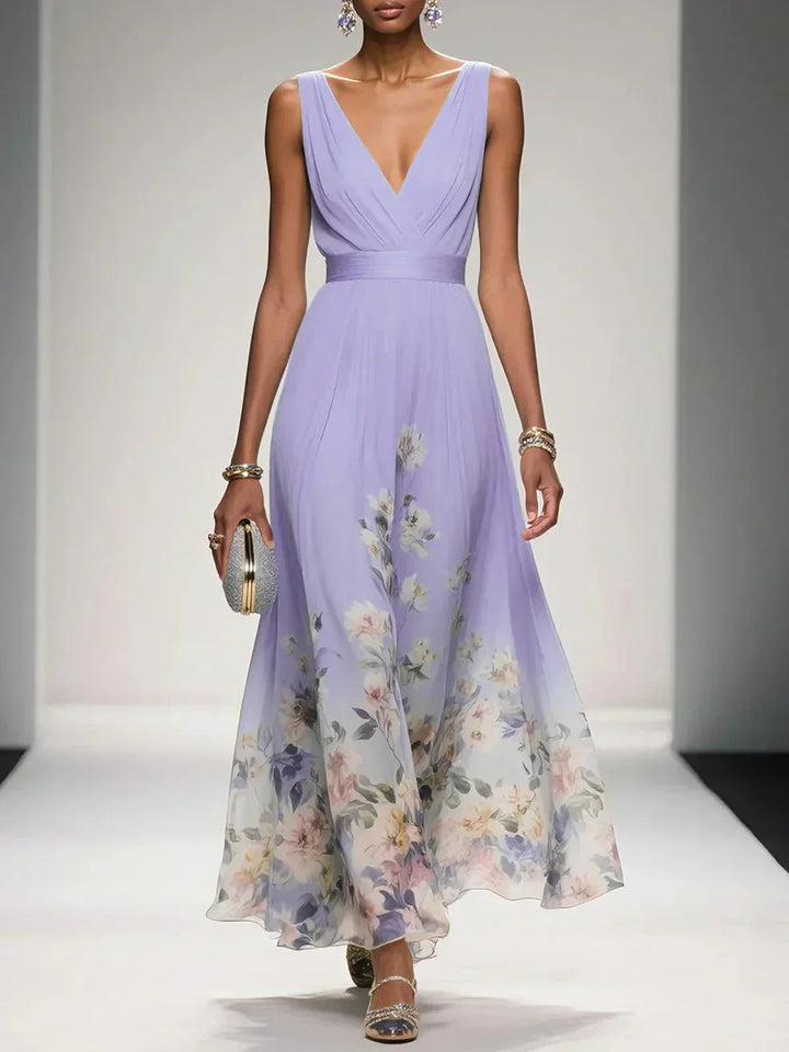 Floral Deep V-Neck Midi Dress for Women