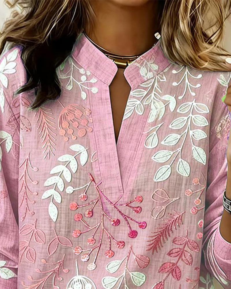 Floral Print V-Neck Blouse for Women