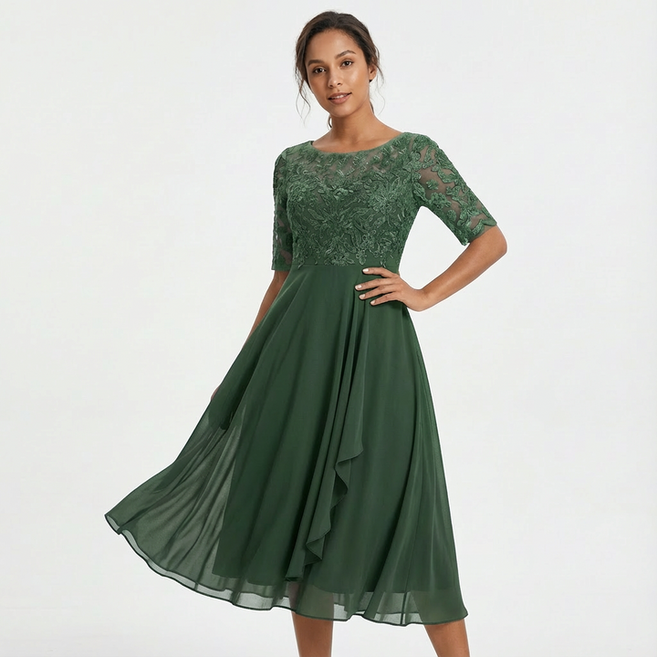Lace Midi Dress with Half Sleeves for Women