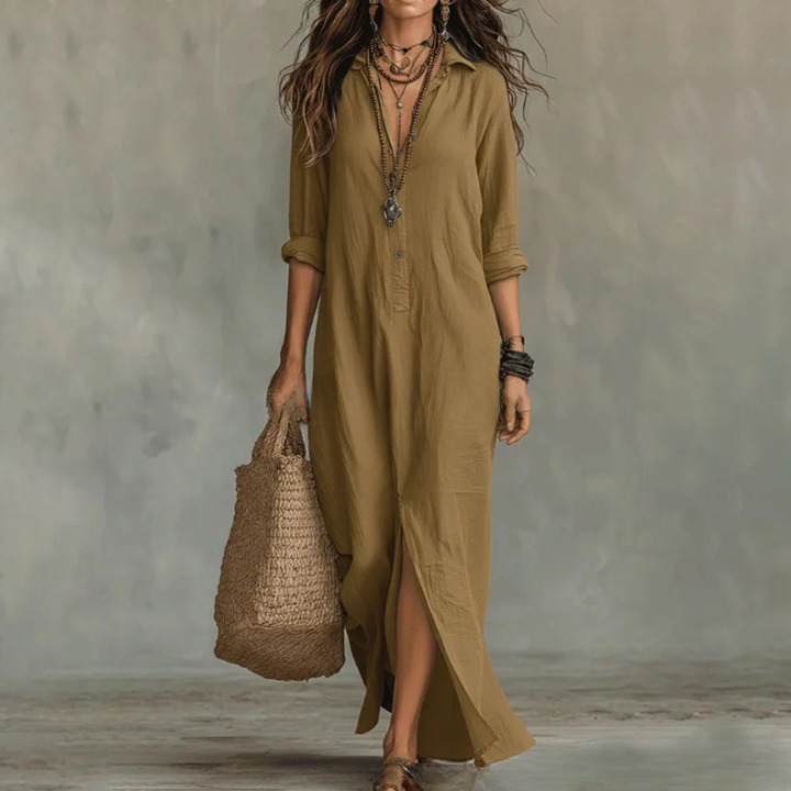 V-Neck 3/4 Sleeve Maxi Dress for Women