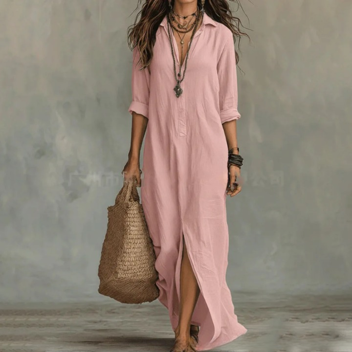 V-Neck 3/4 Sleeve Maxi Dress for Women