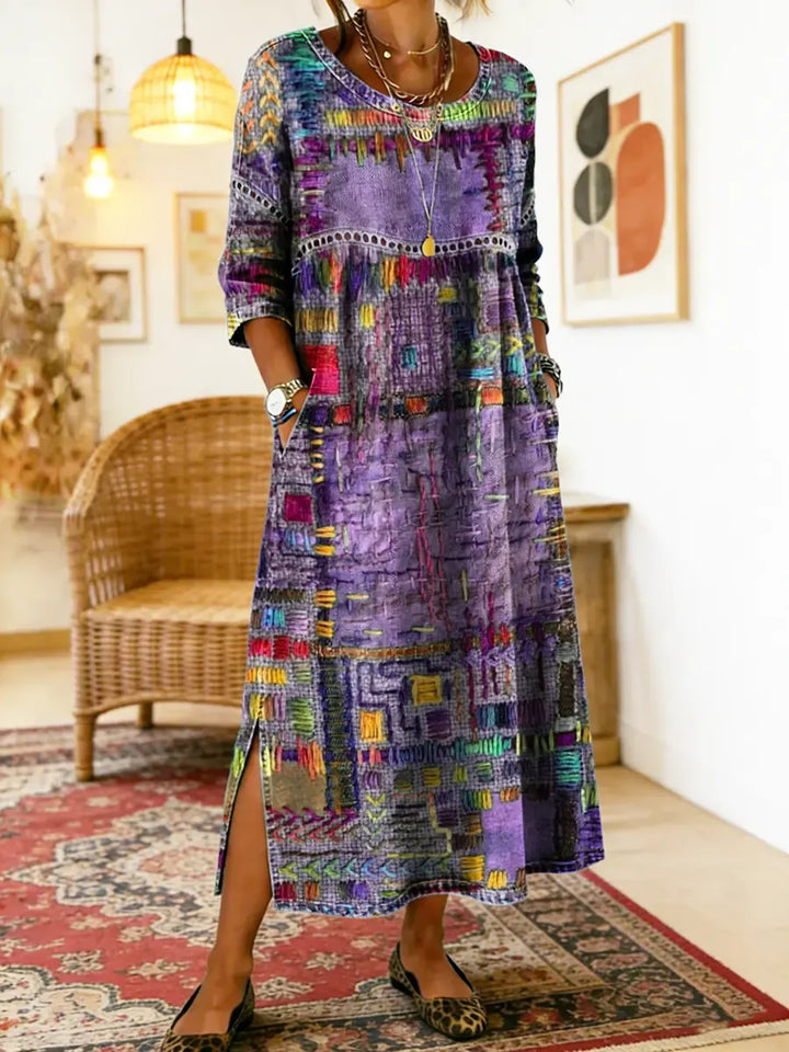 Printed Side Slit Midi Dress for Women