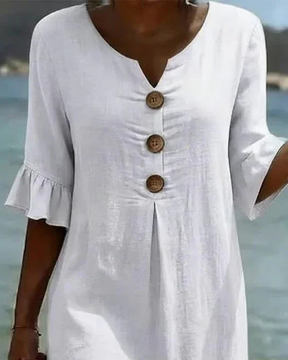 Button-Front Ruffle Sleeve Midi Dress for Women