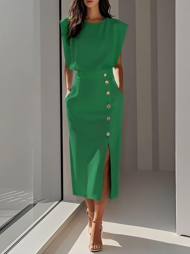 Sleeveless Button-Front Midi Dress for Women