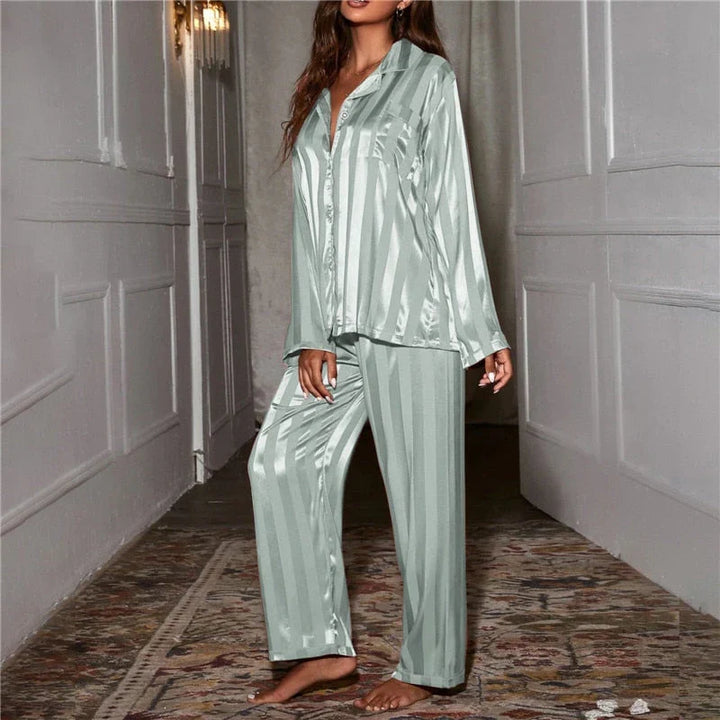 Striped Button-Down Pyjama Set for Women