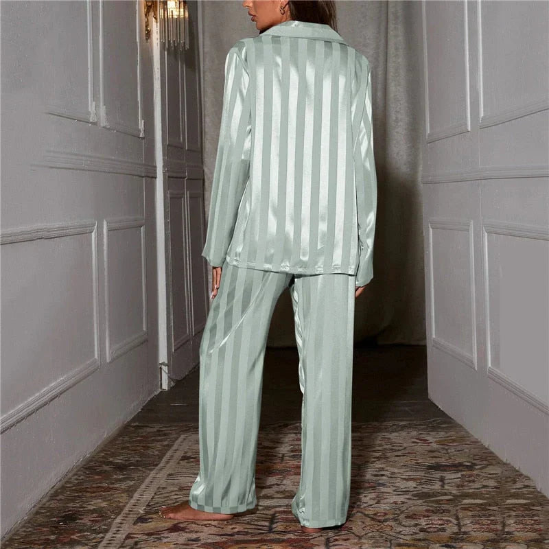Striped Button-Down Pyjama Set for Women