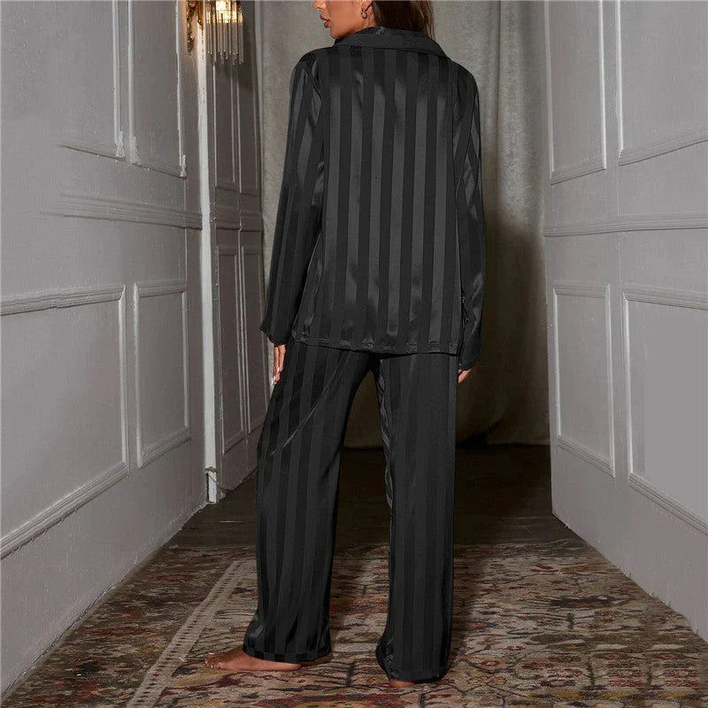 Striped Button-Down Pyjama Set for Women