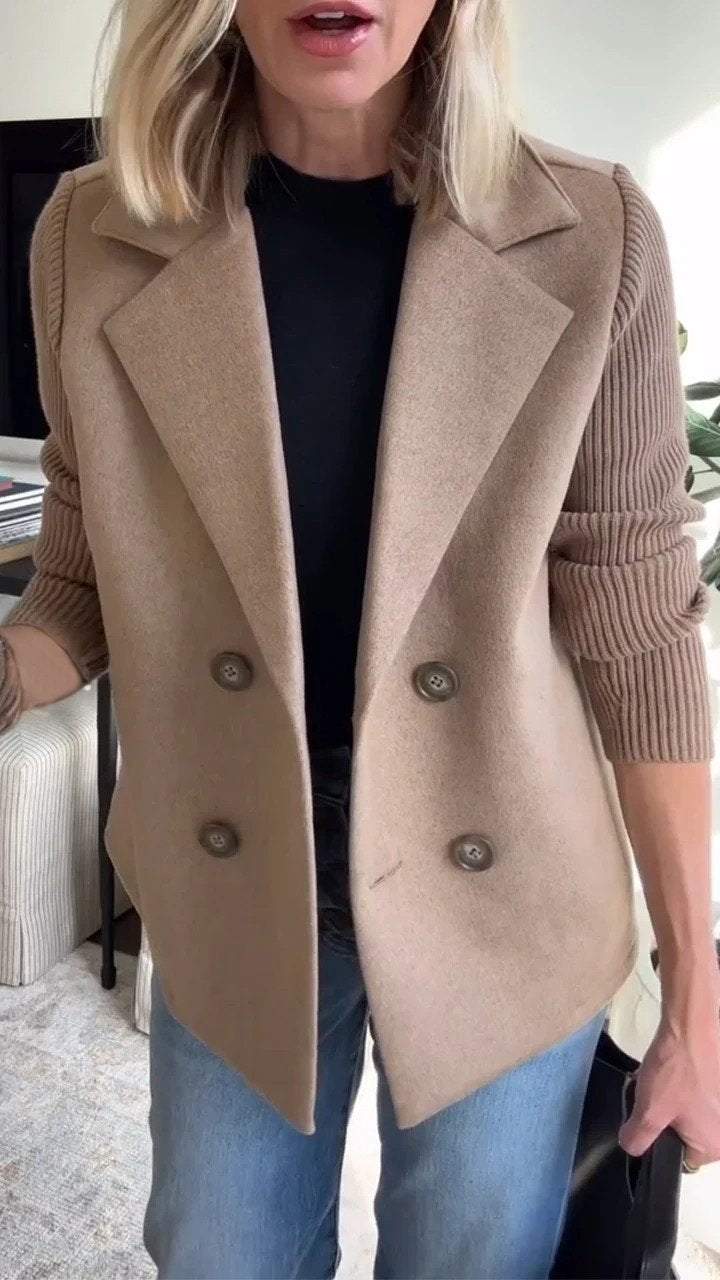 Tailored Blazer with Knit Sleeves for Women