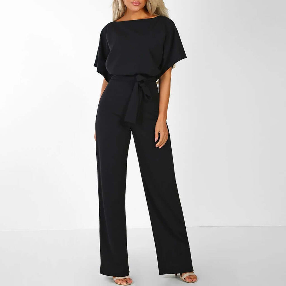 Tie Belt Short Sleeve Jumpsuit for Women