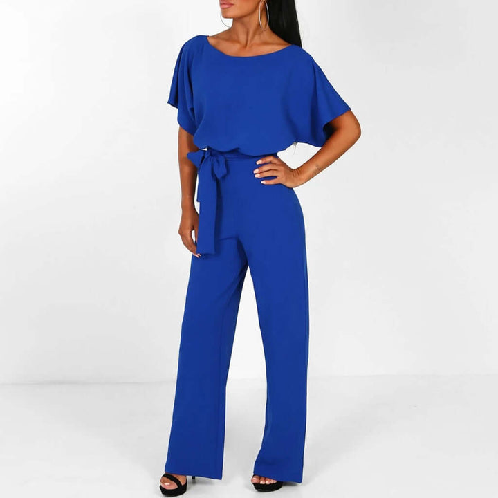 Tie Belt Short Sleeve Jumpsuit for Women