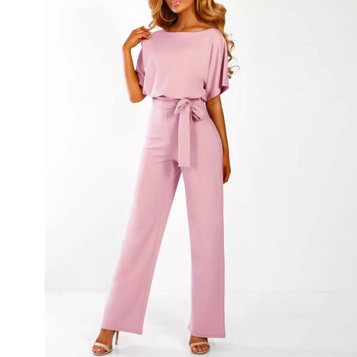 Tie Belt Short Sleeve Jumpsuit for Women