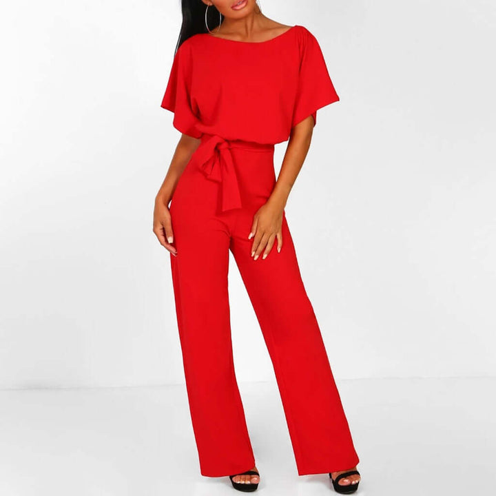 Tie Belt Short Sleeve Jumpsuit for Women