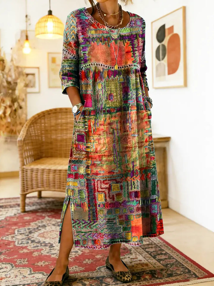 Printed Side Slit Midi Dress for Women