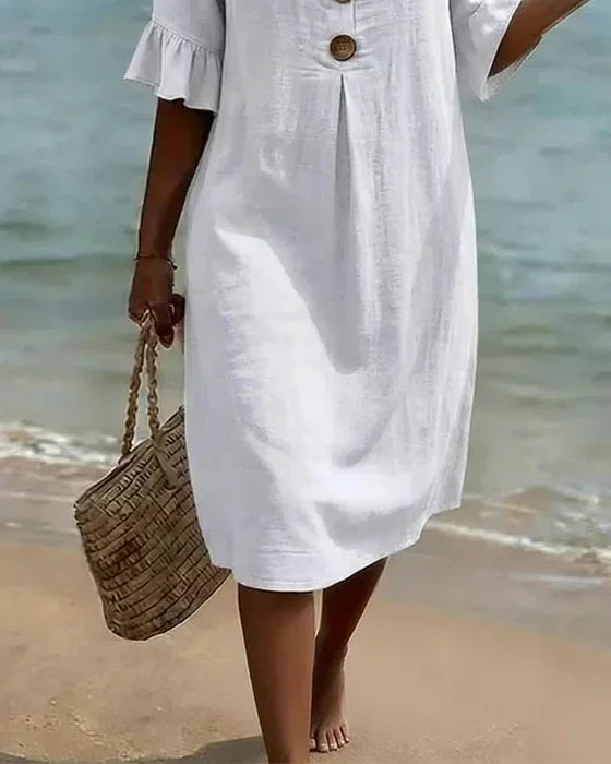 Button-Front Ruffle Sleeve Midi Dress for Women