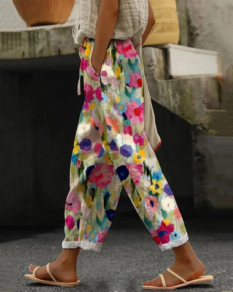 Floral Print Casual Trousers for Women