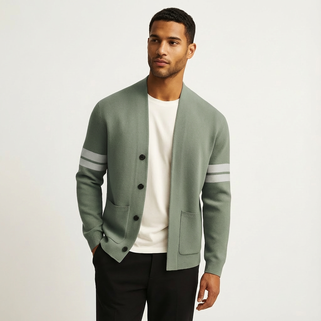 Merino Striped Sleeve Cardigan for Men