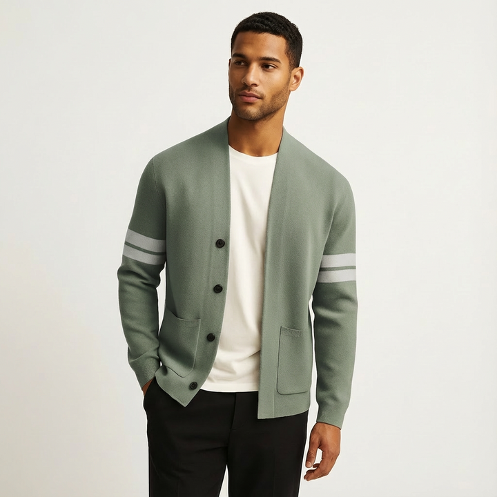 Merino Striped Sleeve Cardigan for Men